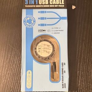 3-in-1 USB Charging Cable Reel - Blue